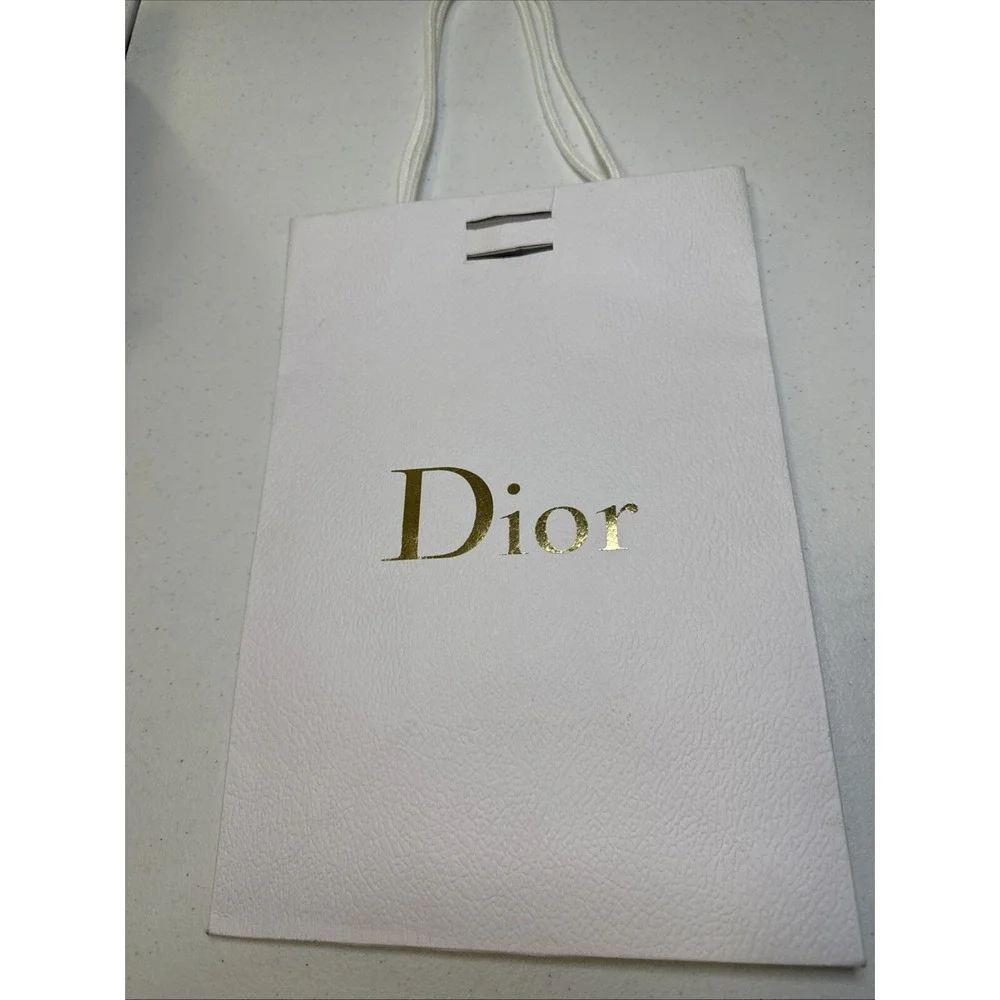 Christian DIOR Shopping Paper Gift Bag Pebbled Textured White ((0487)